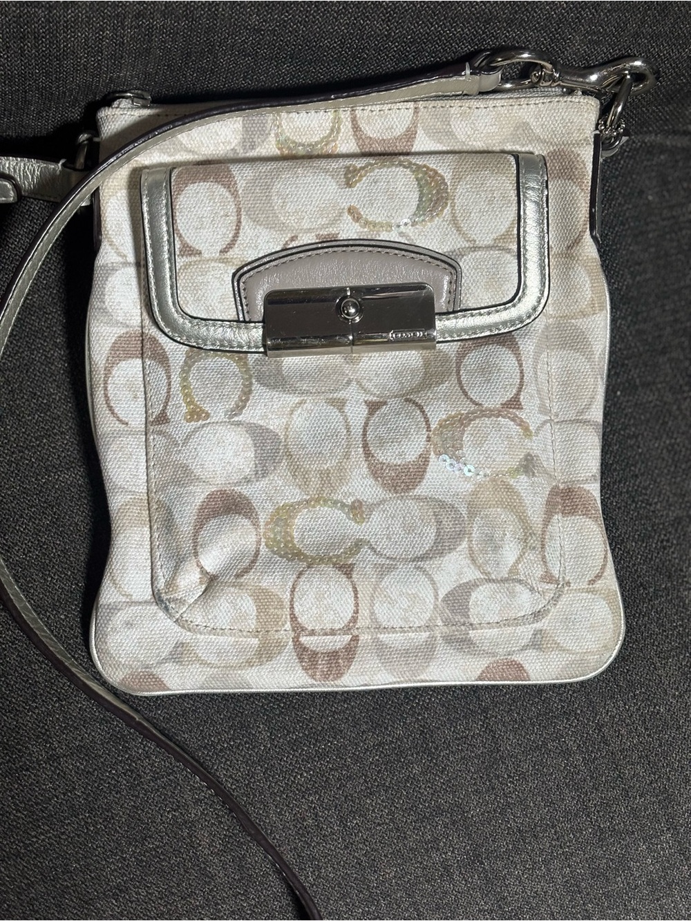 Coach Kristin Swing Bag  Crossbody Sequin Signature white  Brown